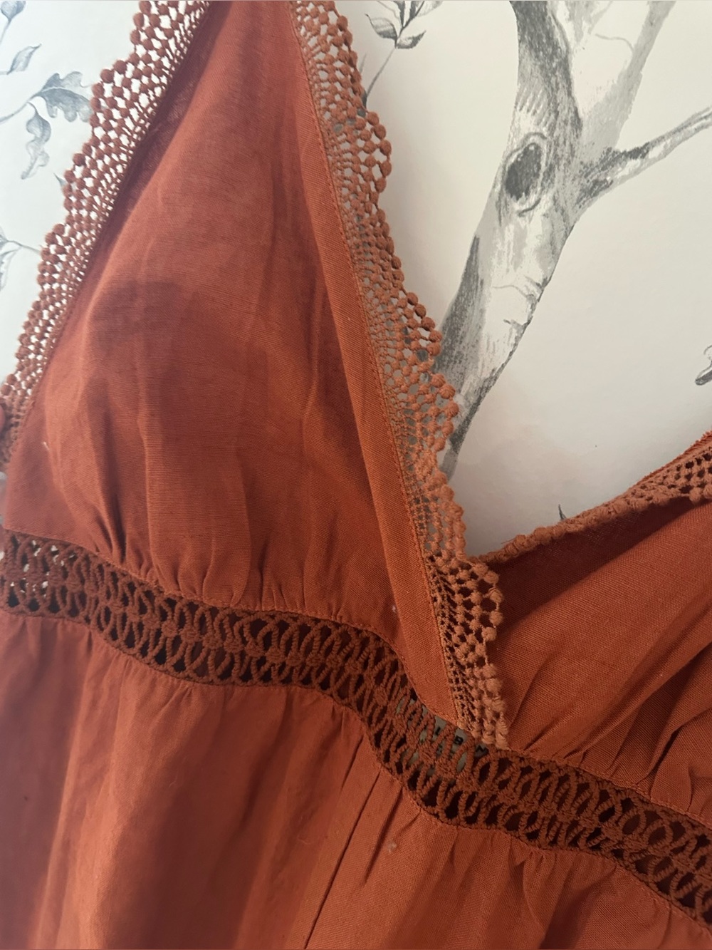 Billabong Rust Crochet Wide Leg Jumpsuit Boho Romper - Picture 5 of 6